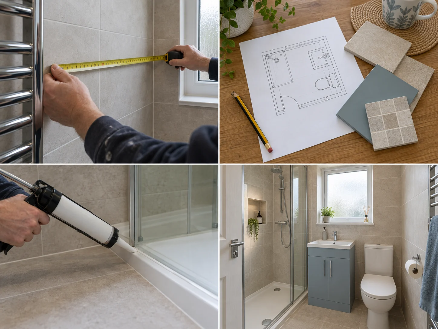 Compact modern shower room with vanity storage
